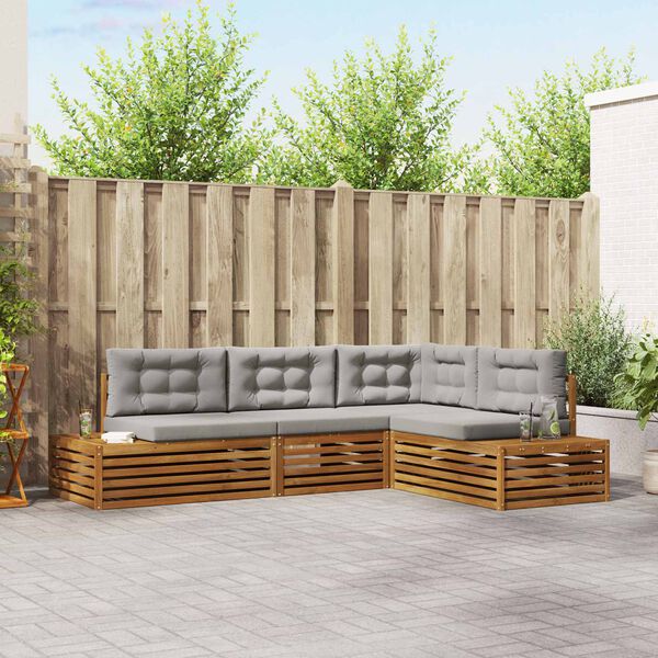 vidaXL Set di divani da esterno 4 Pezzo Grigio Naturale e Chiaro