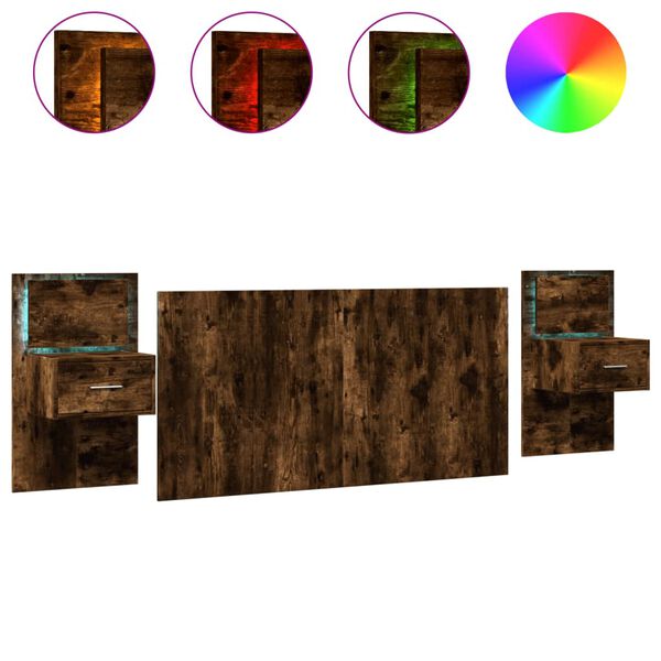 vidaXL Testiera per Letto con Comodini Rovere Fumo 160 cm Multistrato