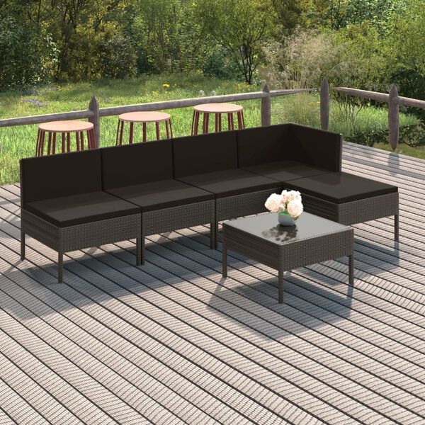 vidaXL Set Divani da Giardino 6 pz con Cuscini in Polyrattan Grigio