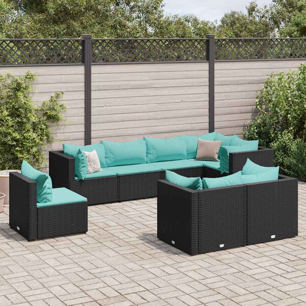 vidaXL Set Mobili da Giardino con Cuscini 8 pz Nero in Polyrattan
