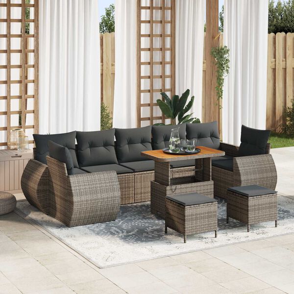 vidaXL Set Divano da Giardino 10 pcs Grigio polyrattan