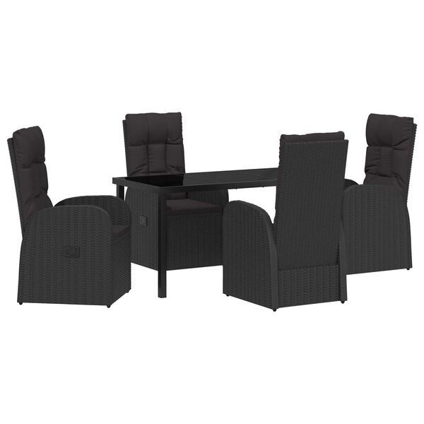 vidaXL Set da Pranzo per Giardino con cuscino 5 pcs Nero polyrattan