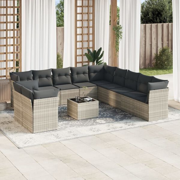 vidaXL Set Divano Giardino 12 pz con Cuscini Grigio Chiaro Polyrattan