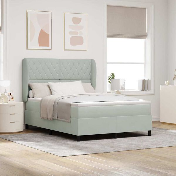 vidaXL Letto a molle con materasso Grigio chiaro 190 x 140 cm Velluto