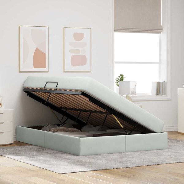 vidaXL Letto con contenitore e materasso Grigio chiaro 140 x 190 cm