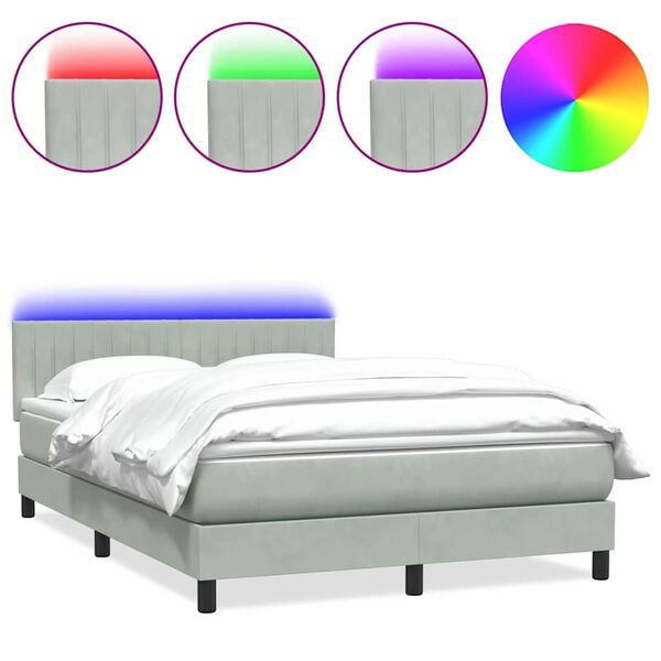 vidaXL Letto a Molle con Materasso e LED Grigio Chiaro 160x220cm Velluto