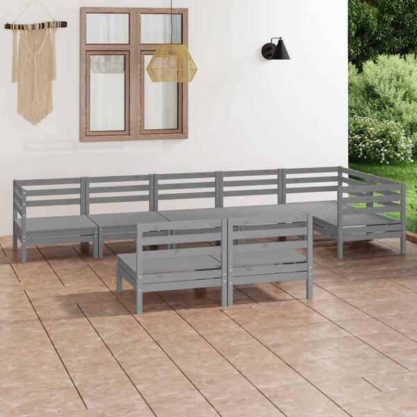 vidaXL Set Divani da Giardino 8 pz in Legno Massello di Pino Grigio
