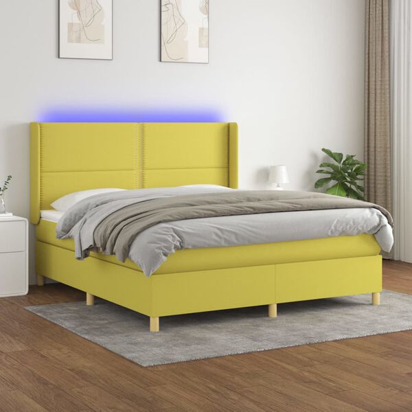 vidaXL Letto a Molle con Materasso e LED Verde 180x200 cm in Tessuto