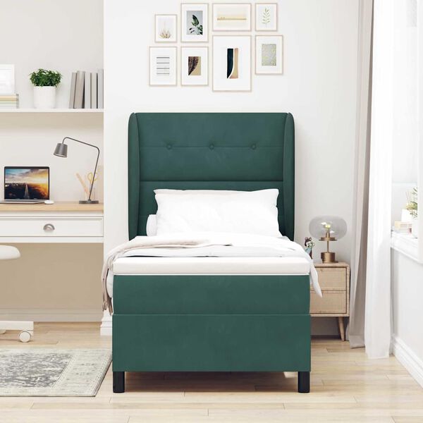 vidaXL Letto a molle con materasso Verde Scuro 200 x 90 cm Poliestere