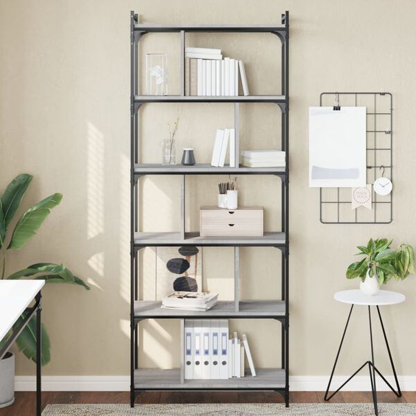 vidaXL Libreria Grigio Sonoma 6 Ripiani 76x32x192 cm Legno Multistrato