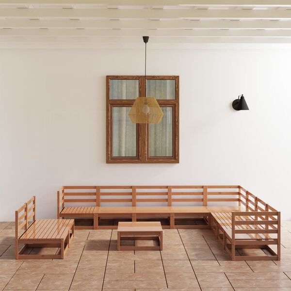 vidaXL Set Divani da Giardino 11 pz Marrone Ambra Legno Massello Pino