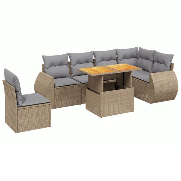 vidaXL Set Divani da Giardino 7 pz con Cuscini Beige in Polyrattan