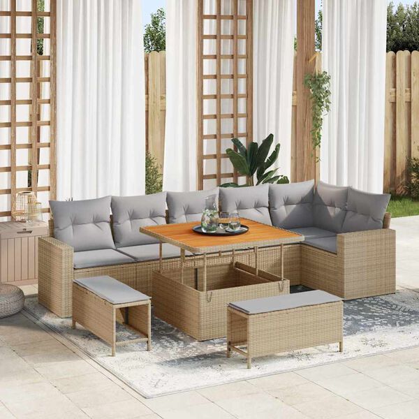 vidaXL Set Divano da Giardino 11 pcs Beige e Grigio Chiaro polyrattan