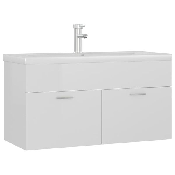 vidaXL Mobile con Lavabo Integrato Bianco Lucido in Legno Multistrato