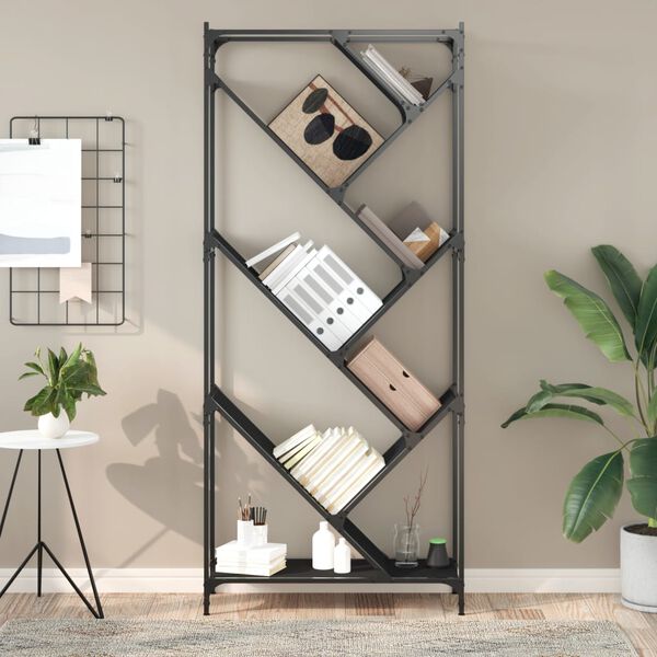 vidaXL Libreria Nera 79x30x180 cm in Legno Multistrato e Metallo