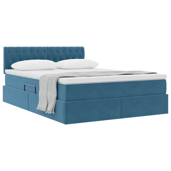 vidaXL Letto con Contenitore Blu Scuro 140 x 190 cm Velluto