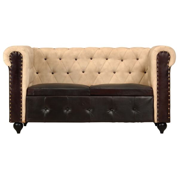 vidaXL Divano Chesterfield a 2 Posti Marrone in Vera Pelle