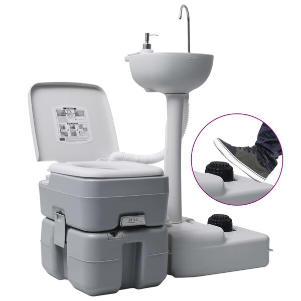 vidaXL Set Toilette Portatile Campeggio Supporto Lavamani Tanica Acqua