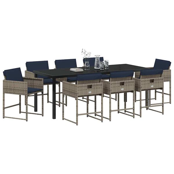 vidaXL Set da Pranzo per Giardino con cuscino 9 pcs Grigio polyrattan