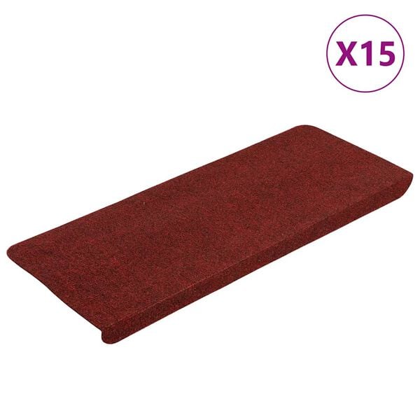 vidaXL Tappetini Autoadesivi per Scale 15 pz 65x24,5x3,5 cm Rosso