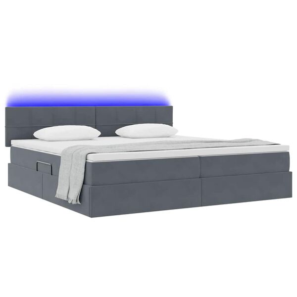 vidaXL Letto con contenitore e LED Grigio scuro 200 x 200 cm Velluto