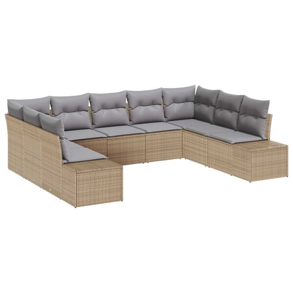 vidaXL Set Divano da Giardino 9 pcs Beige e Grigio Chiaro Polyrattan