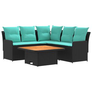 vidaXL Set di Mobili 4 pz Nero e Turchese Rattan in PE