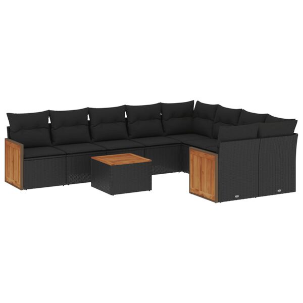 vidaXL Set Divani da Giardino 10pz con Cuscini in Polyrattan Nero