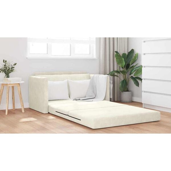 vidaXL Divano letto Crema 124 x 204 x 61 cm Velluto