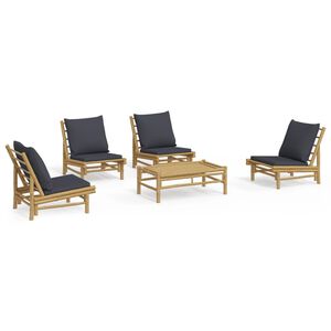 vidaXL Set Salotto da Giardino 5pz con Cuscini Grigio Scuro Bamb&ugrave;