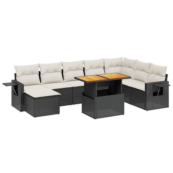 vidaXL Set Divani da Giardino 9 pz con Cuscini Nero in Polyrattan