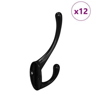 vidaXL Gancio per vestiti 12 pz Nero 102 x 29 x 47mm Lega di Zinco