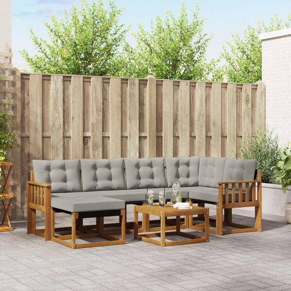 vidaXL Set di divani da esterno 7 pcs Grigio Naturale e Chiaro