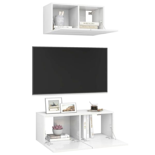 vidaXL Set di Mobili Porta TV 2 pz Bianco Lucido in Legno Multistrato