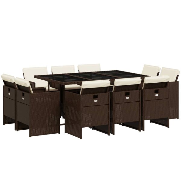 vidaXL Set da Pranzo da Giardino 11 pz con Cuscini Polyrattan Marrone
