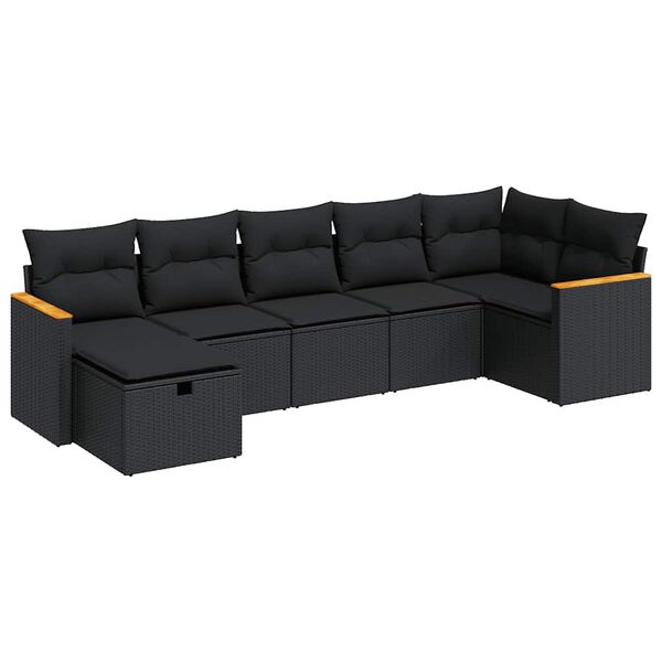 vidaXL Set Divani da Giardino con Cuscini 7pz Nero Polyrattan