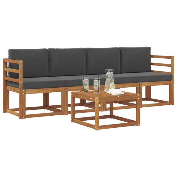 vidaXL Set di divani da esterno con cuscino 5 pcs Naturale e Antracite
