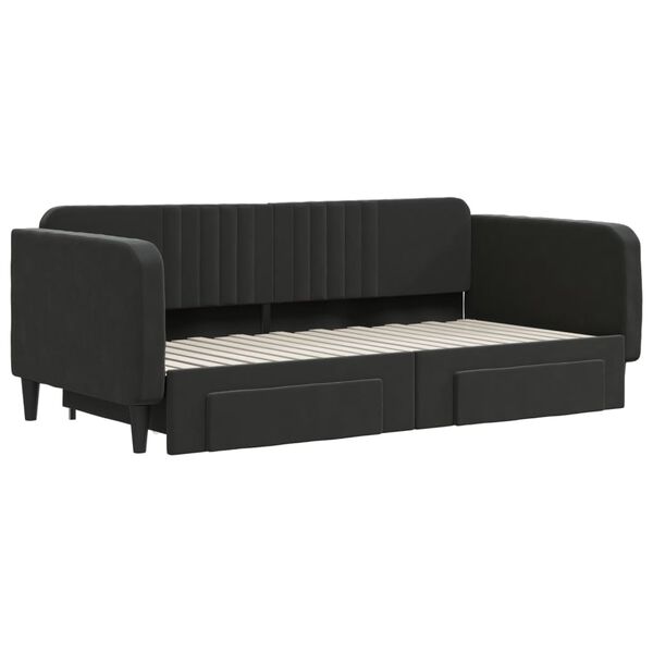 vidaXL Divano Letto Estraibile con Cassetti Nero 90x190 cm in Velluto
