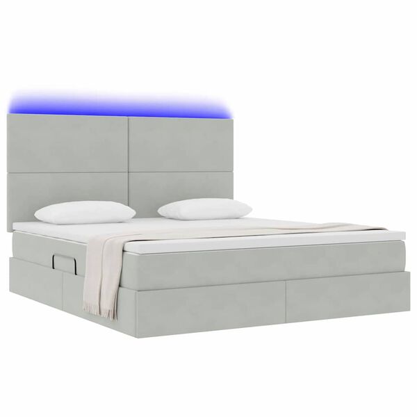 vidaXL Letto con contenitore e LED Grigio chiaro 160 x 200 cm Velluto
