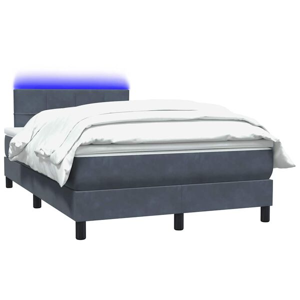 vidaXL Letto a Molle con Materasso e LED Grigio Scuro 120x220 cm Velluto