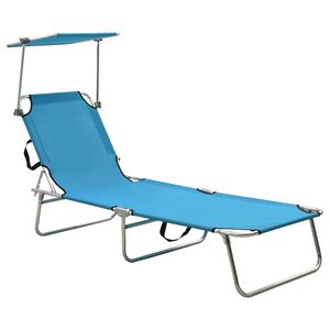 vidaXL Lettino Pieghevole con Baldacchino in Acciaio Turchese e Blu