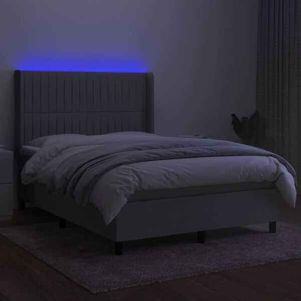 vidaXL Letto a Molle Materasso e LED Grigio Chiaro 140x190 cm Tessuto