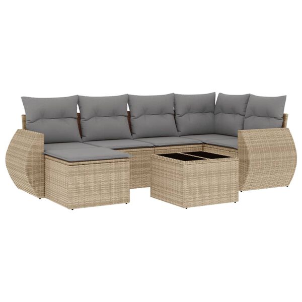 vidaXL Set Divani da Giardino 7 pz con Cuscini Beige in Polyrattan