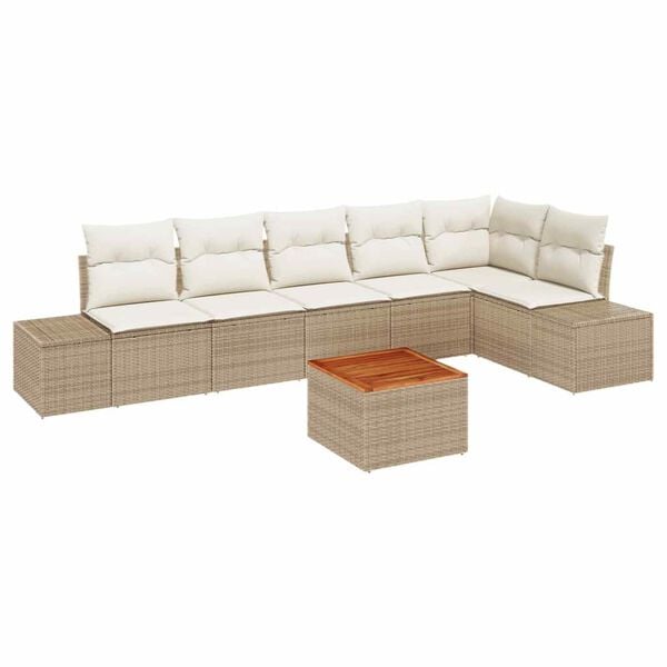 vidaXL Set Divano da Giardino 7 pcs Beige e Crema polyrattan