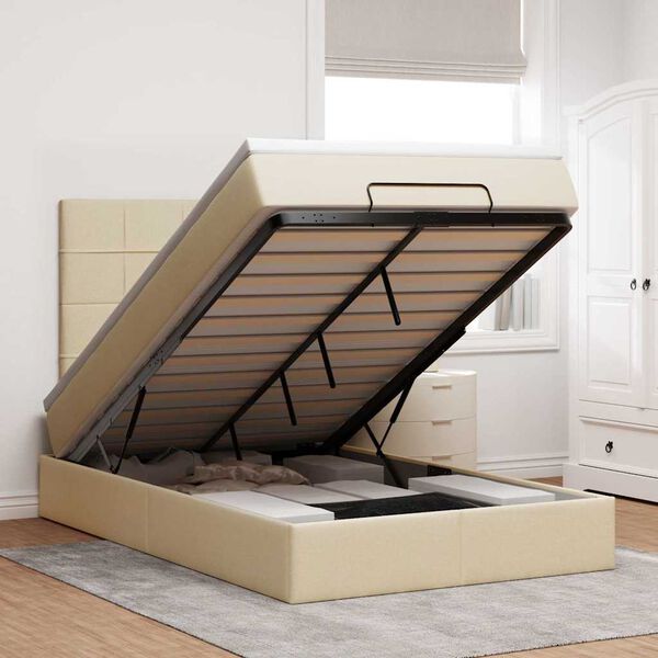 vidaXL Struttura Letto Pouf con Materasso Crema 120x190 cm in Tessuto