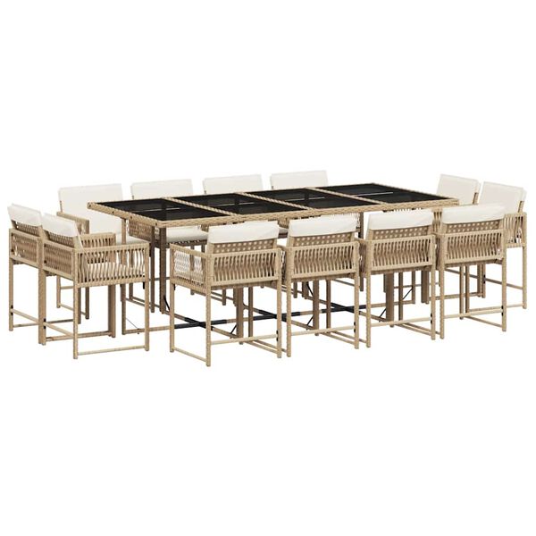 vidaXL Set da Pranzo da Giardino 13 pz con Cuscini Beige in Polyrattan