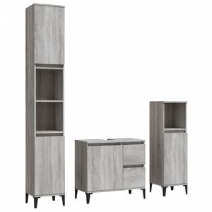 vidaXL Set Mobili da Bagno 3 pz Grigio Sonoma in Legno Multistrato