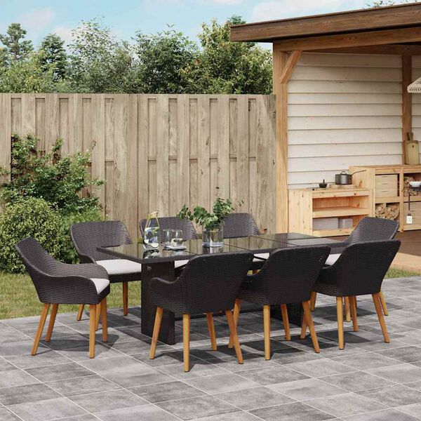 vidaXL Set da Pranzo per Giardino con cuscino 9 pcs Nero polyrattan