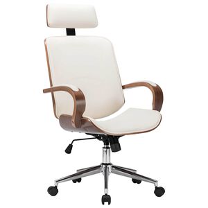 vidaXL Sedia Girevole con Poggiatesta Crema Similpelle e Legno Curvato