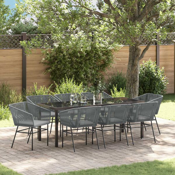 vidaXL Set da Pranzo per Giardino con cuscino 9 pcs Grigio